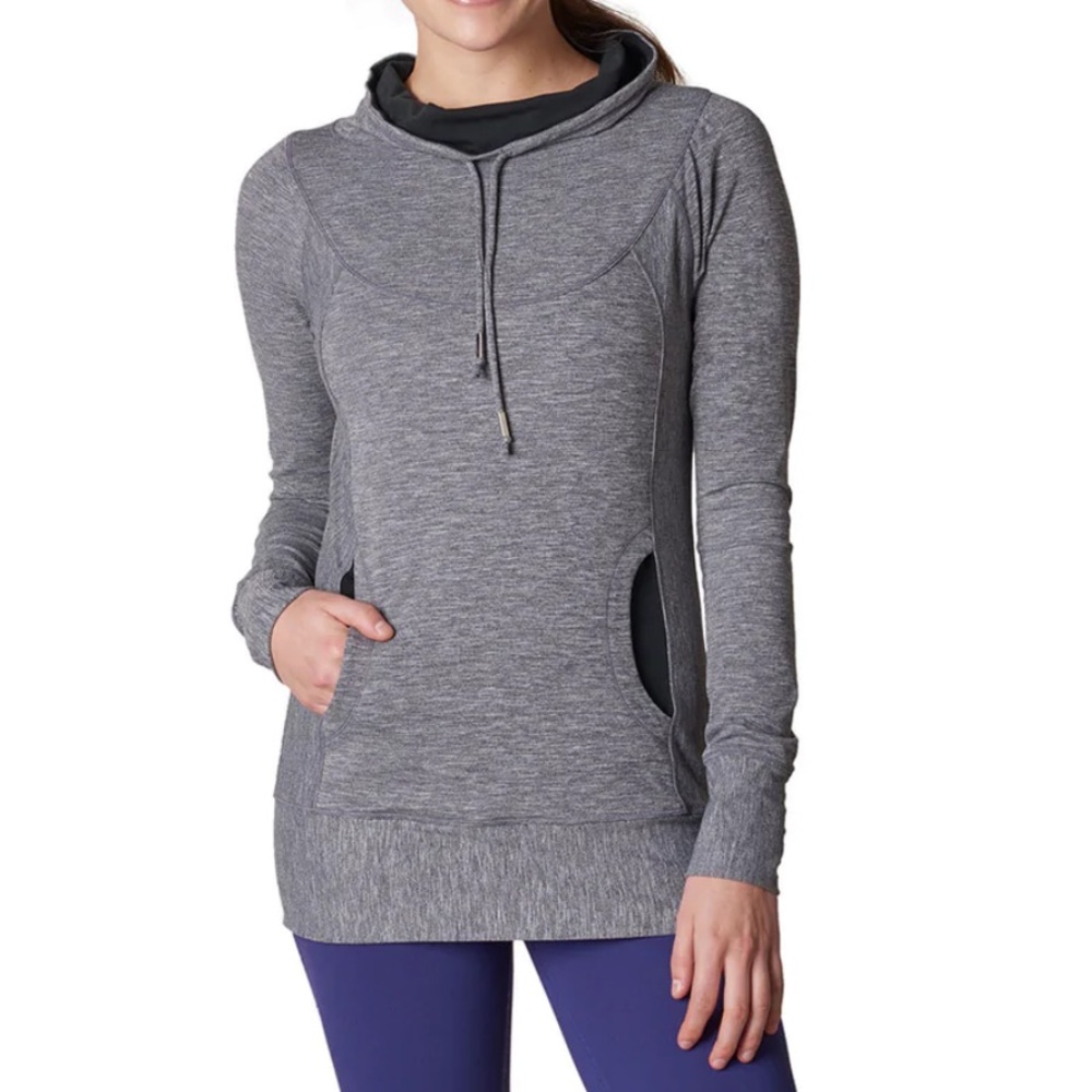 Prana Pull Over Cowl-Neck Stretch Sweater in Gray Size Small